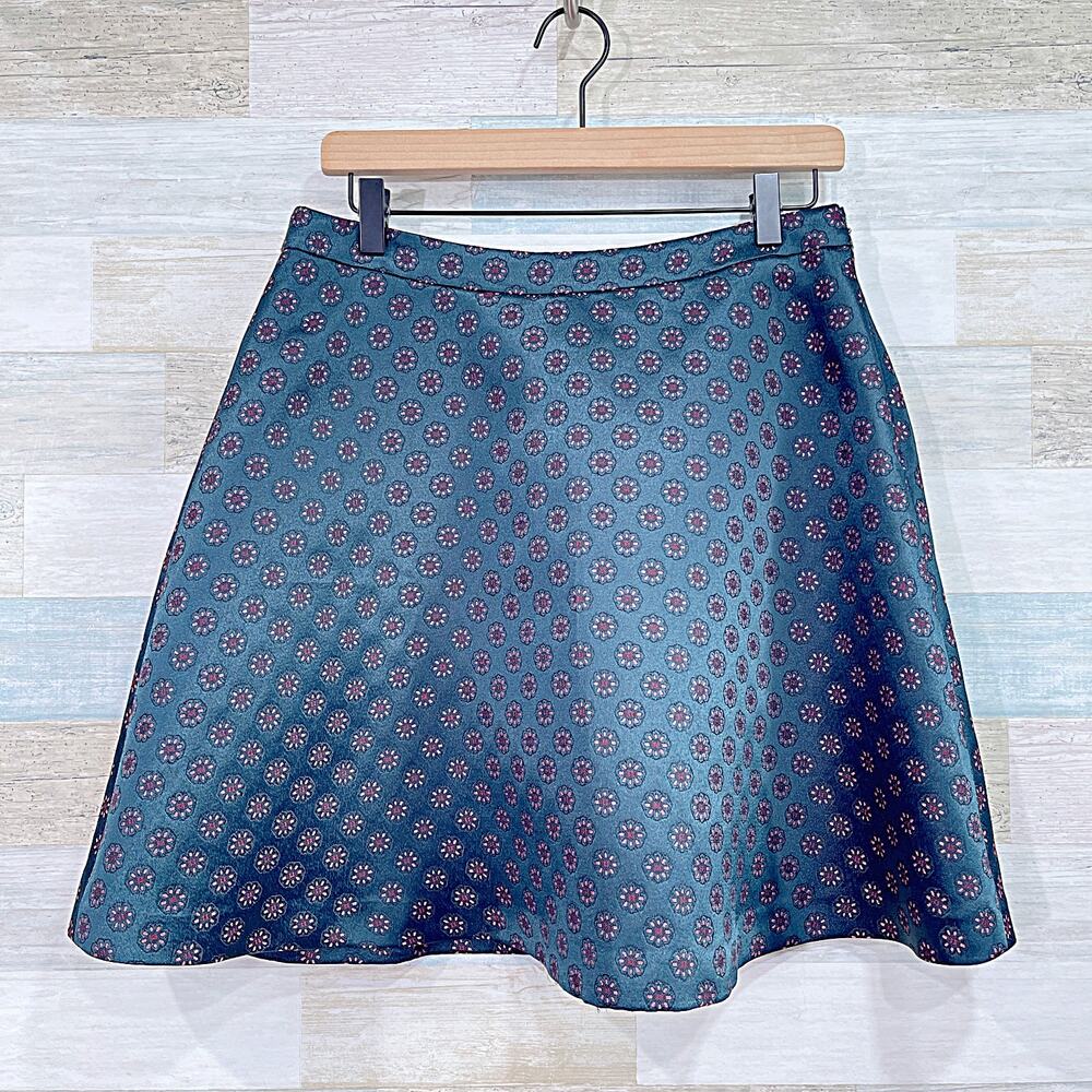 LOFT Satin Floral Jacquard A Line Mini Skirt Dark Blue Lined Womens 8P 8 Petite